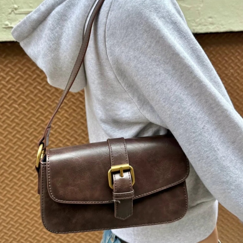 Brandy Melville Elegant Brown Faux Leather Shoulder Bag